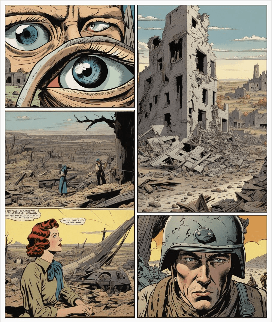 Four panel war comic grid