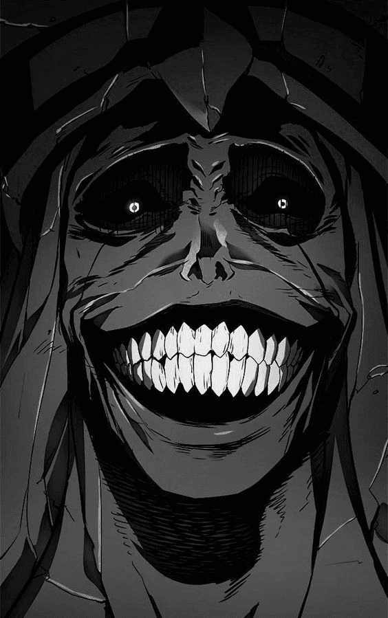 Black and white horror manga grin